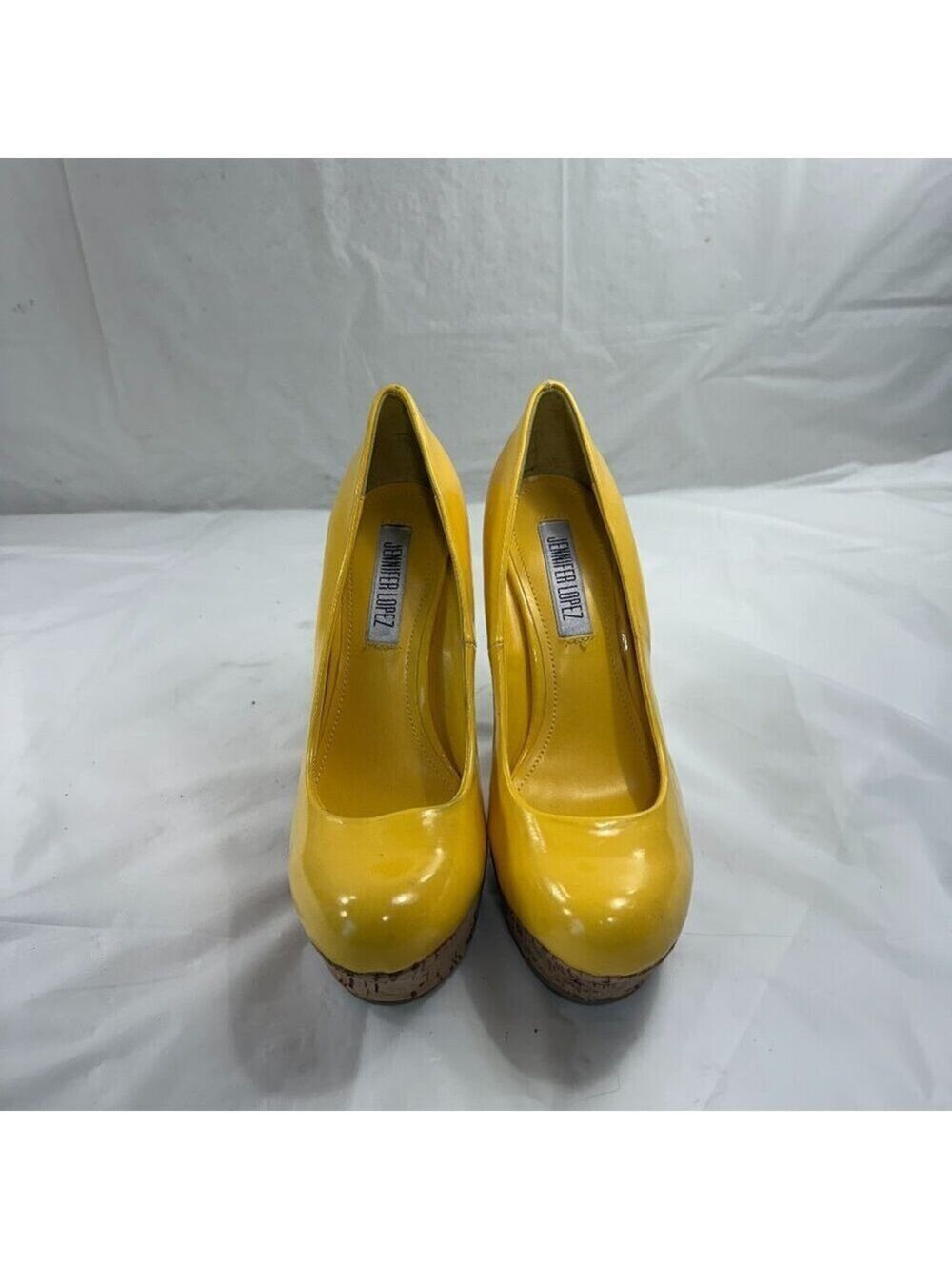 Jennifer Lopez JLO Heel Yellow Platform Cork Shoes Size 6 M